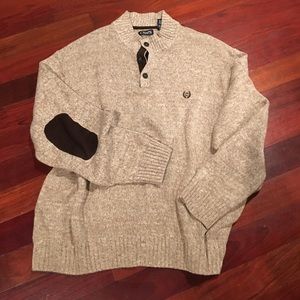CHAPS Men’s Sweater with faux leather elbows